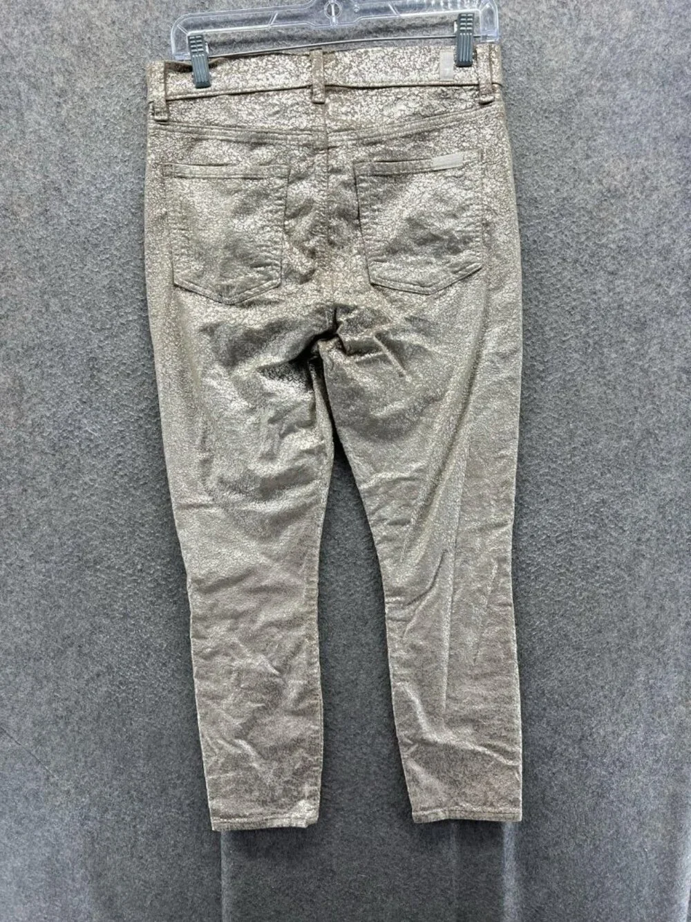 7 For All Mankind Jeans Womens 32 Gold Glitter Skinny Stretch Denim Pants